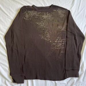 Brown Y2K Graphic Long Sleeve Shirt